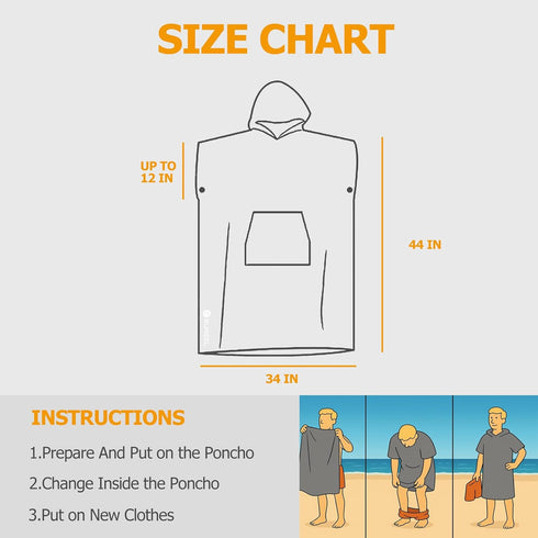 Eunzel Surf Poncho Changing Robe with Hood for Men & Women, Absorbent Quick Dry Microfiber Wetsuit Changing Towel