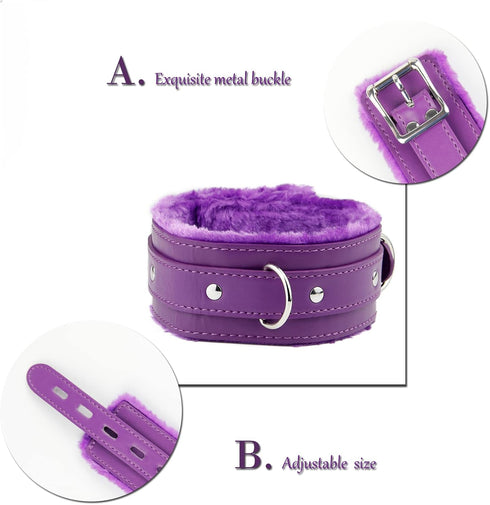 Leather Choker Collar with Long Traction Chain Rugged Durable and Collar Necklace Neck Size Adjustable Suitable for Pets Purple