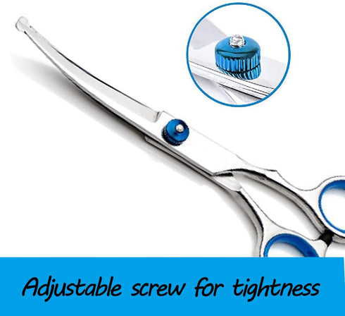 Curved Pet Hair Grooming Scissors, Professional Dogs Cats Shears, Heavy Duty Titanium Stainless Steel with Safety Round
