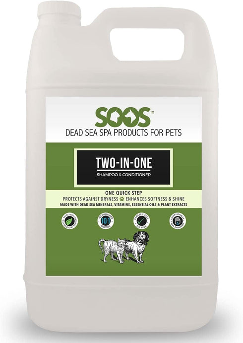 Soos Dog Shampoo and Conditioner, Two-in-One Natural Dead Sea Minerals, Deeply Absorbing with Vitamins (1x Gallon 4L)