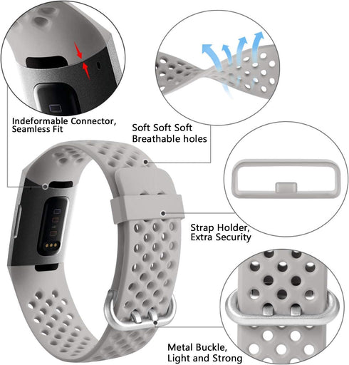 Wepro Waterproof Replacement Bands for Fitbit Charge 3, Breathable Sport Strap Accessories for Large Slate Gray
