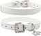 Dogs Kingdom Soft Croc Leather Dog Collar with Rhinestone Heart/Dog Pendant, White, Size S