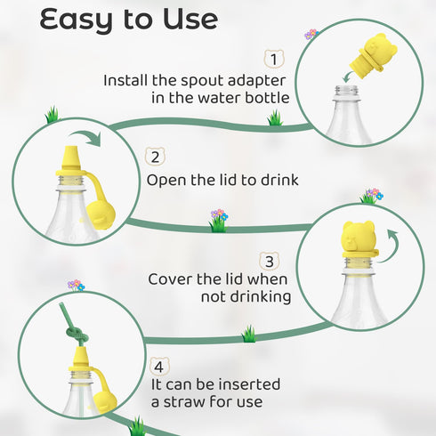 Giichen 4 Pack No Spill Water Bottle Caps - BPA Free Silicone Top Protects Child's Mouth, Replacement Spout Adapter