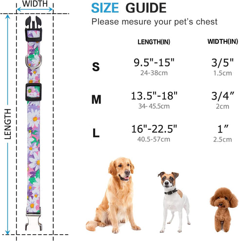 Rhea Rose Cute Floral Dog Collars with Sunflower Daisy Patterns for Girl Boy Dogs, Purple Sunflowers L