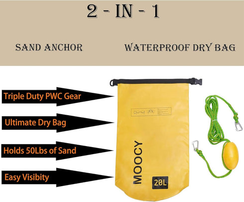 PWC Sand Bag Anchor & Dry Bag - 2 in 1 Jet Ski Anchor Kit for Pool Float and Watercraft