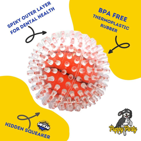 3 Pack 3.5" Squeaky Spiky Dog Balls - Premium Durable Non-Toxic Rubber for Medium to Large Dogs