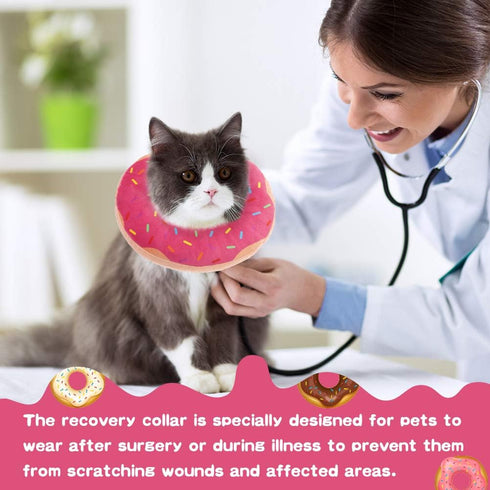 BINGPET Cute Donut Recovery Collar for Cats and Puppies, Soft Adjustable Protective E Collar After Surgery