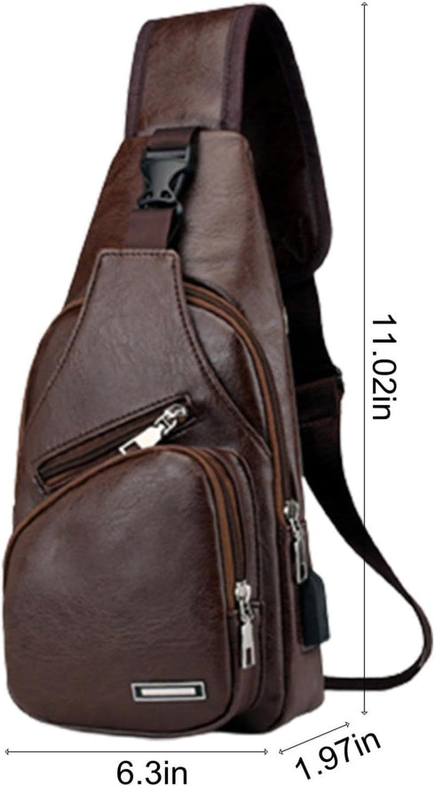 Generic Backpack, Crossbody Bag Leather Sling Bag Shoulder Leather Crossbody Sling Bag with USB Charge Port