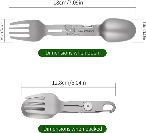 ZING TTI 2 1 Titanium Camping Flatware, in Removable Foldable Tableware, Fork and Spoon, with Storage Box,Camping