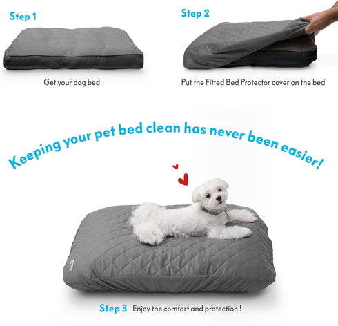 Paw Inspired Waterproof Fitted Cover for Dog Bed, Washable Bed Protector for 36-Inch Pet Mattress (Gray).