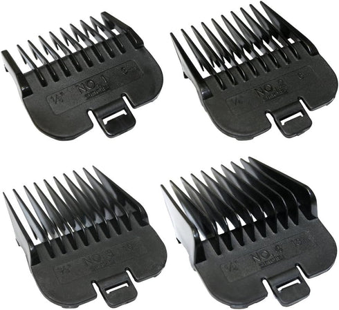 4 Set; 1/8", 1/4", 3/8", 1/2", 21318, (pack 4) Andis Piece Animal Comb Sizes: Black