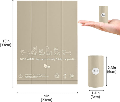 100% D6400 13432 180 12 Certified Home Compostable and Biodegradable Dog Poop Bags - ASTM & EN Compliant Dog Waste Bags
