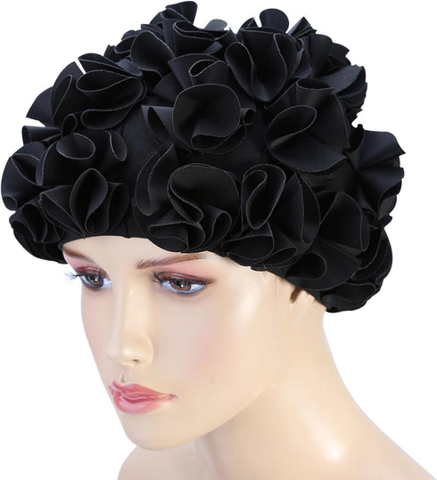 Floral Swim Hat, Elastic Swim Bonnet Waterproof Headgear for Women with Long Hair for Summer Pool