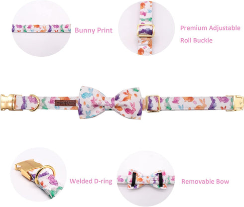 Unique Style Paws Easter Dog Collar - Holiday Bunny Eggs Bowtie Pet Collar for Small Medium Large Dogs