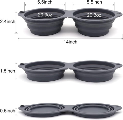 SLSON Collapsible Dog Bowls, Integrated Molding Double Bowl, 2 in 1 Foldable Pet Food & Water Bowl for Walking, Hiking