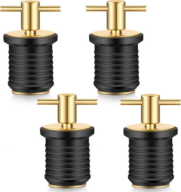 Linkstyle 4 PCS Brass T-Handle Drain Plug, Marine Boat Drain Plugs for 1 Inch Diameter Drains