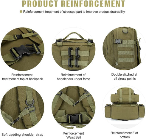 Large Military Tactical Backpack for Men, 40-50L Bug Out Bag, Army 3 Days Assault Pack with Molle System