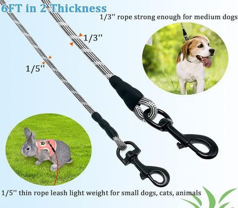 1/5", 1/3" Rope Dog Leash 6 Foot, Lightweight Sturdy Dog Walking Leash with Rotating Metal Clip, Multi-Color Pet Leash for Small Medium Dogs, Cats, Small Animals