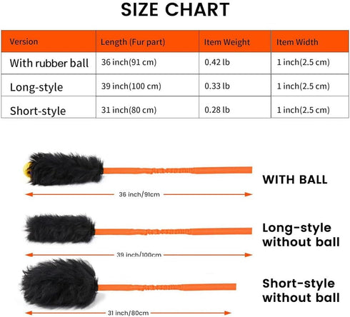 HOWGO Dog Rope Toy, 100% Sheepskin Bungee Chaser Tug Toy for All Breeds (Orange, Long Without Ball)