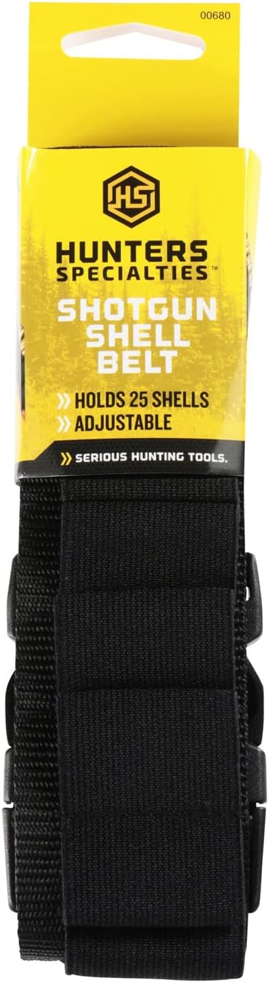 HUNTERS SPECIALTIES Adjustable Round Tactical Shotgun Shell Belt, Holds Up To 25 Shells, Black