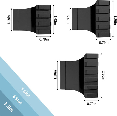 Picatinny Offset Rail Mounts, 3-4-5 Slots 45 Degree Low Profile Aluminum Rail for Flashlight Laser Sights, Set of 3
