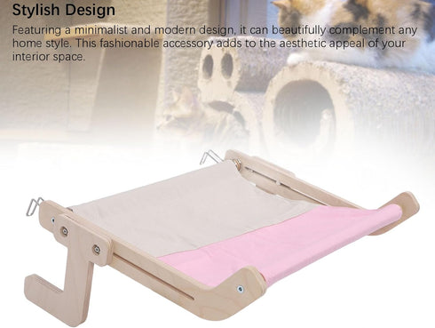 Yscryptoline Hammock Cat Sill Window Perch, Wooden Wall Mount Cat with Sturdy Frame, Comfortable Bedside Drawer Cabinet