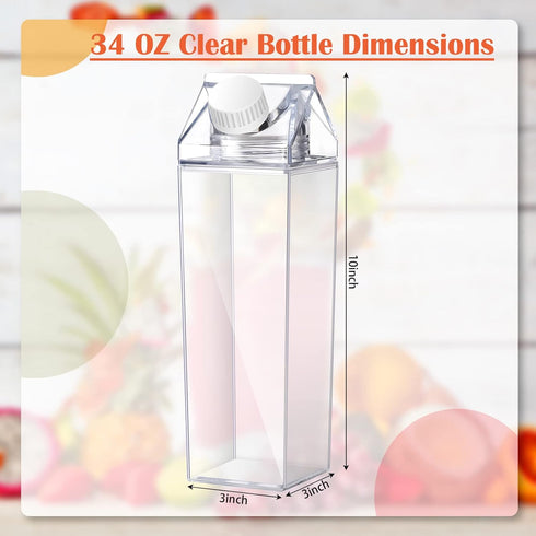 CHENGU 1000 ml/ 34 Oz Drinking(2 Clear Milk Carton Water Bottle Portable Container Reusable Cute Plastic Milk Bottles