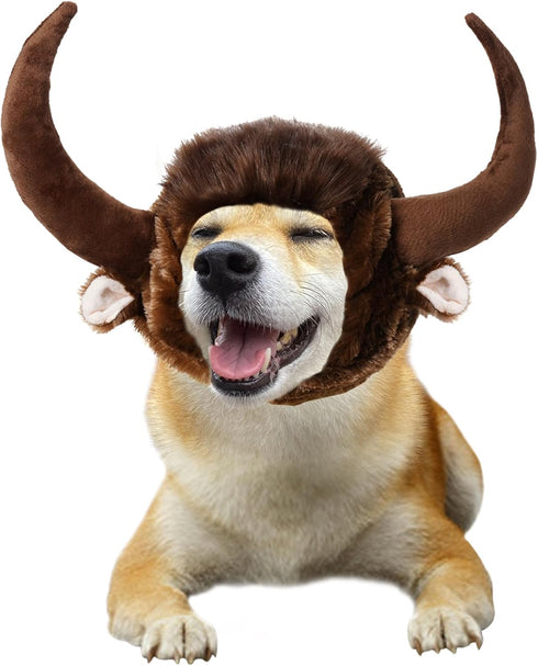 Dog Horn Wig for Halloween & Christmas - Funny Pet Bull Costumes for Dog & Cat, Clothing Accessories (Size M)