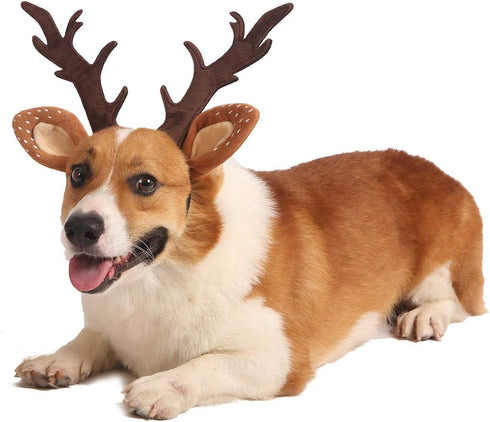 Pet Deer Costume Hat Adjustable Merry Christmas Dog Antlers Headwear Accessories (Large)