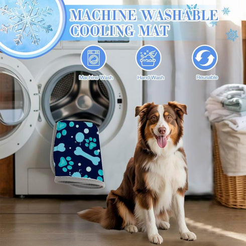 Generic 28" X22" Pet Cooling Mats for Dogs Cats Ice Silk Cooling Mat for Dogs Large Paw and Bone Outdoor Small Dog Bed
