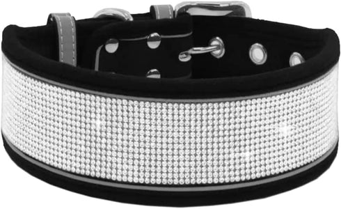 Stylish Soft Dog Collar with Bright Reflective Stripe, Adjustable Diamond Crystal Collar for Small Medium Large Dogs (S