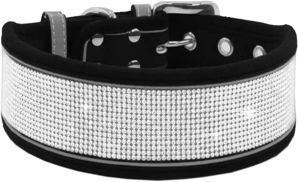Rhinestone Dog Collar, Sparkling Soft Comfortable Reflective Crystal Diamond Collar for Small Medium & Large Dogs (S,