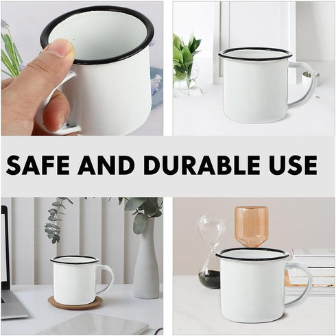 Sosoport 2Pcs Enamel Camp Mug, Retro Enamel Wine Cups with Handle for Camping Coffee, Vintage Metal Mug