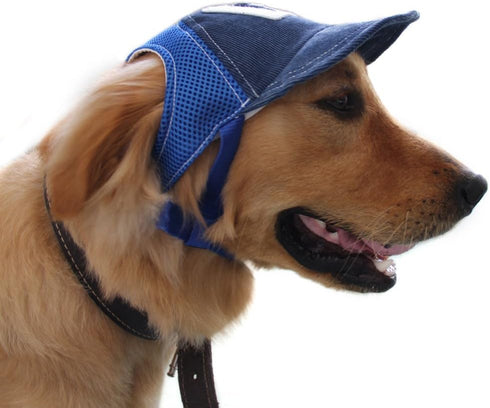 Pet Dog Baseball Cap - Outdoor Sun Protection Hat for Small Medium Large Dogs (Medium Cap, Blue)