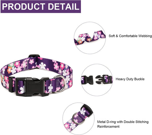 Adjustable Dog Collar - Special Design Patterns, Soft Nylon Comfortable Durable for Small Medium Large Dogs, S, Floral