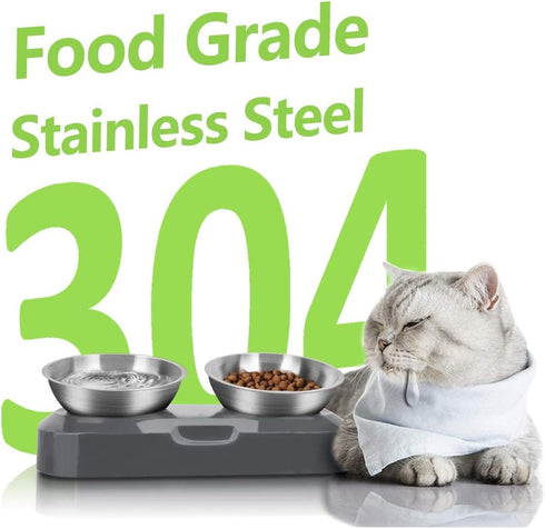 Stainless Steel Cat Food Bowl - 15-Angle Ergonomic Design Reduces Vomiting