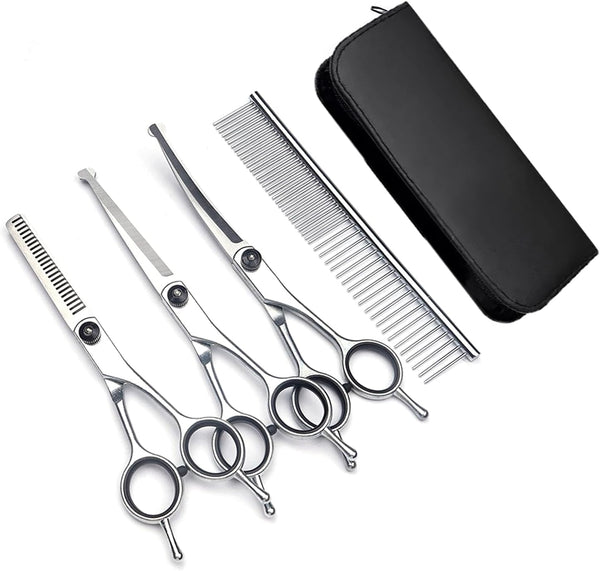 YLEECH Professional 5 in 1 Dog Grooming Scissors Kit with Safety Round Tips,
