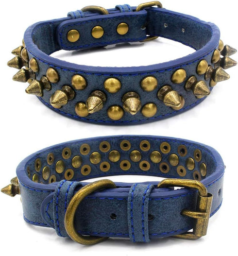 Spiked Studded Dog Collar, Adjustable Soft Leather Puppy Collar for Small Medium Dogs, Bulldog, Pitbull