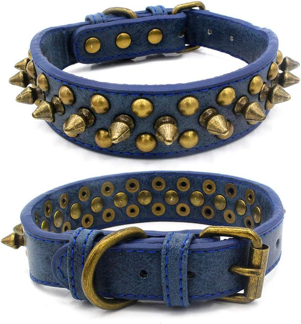 Spiked Studded Dog Collar, Adjustable Soft Leather Puppy Collar for Small Medium Dogs, Bulldog, Pitbull
