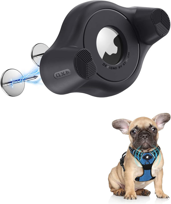 Stouchi AirTag Holder for All Dog Collars & Harness, Protective Case with Pins Fixing Buckle for iPhone