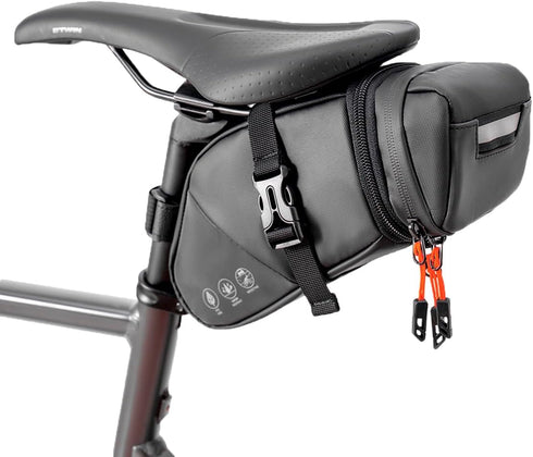 Water-resistant Bike Seat Bag, Expandable Capacity Cycling Under Seat Pouch 1.5-2L, Pack for Mountain Road Bikes