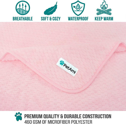 PetAmi Waterproof Dog Blanket, Leakproof XL Cover for Large Dogs, Reversible Washable Soft Plush, Twin 60x80, Pink