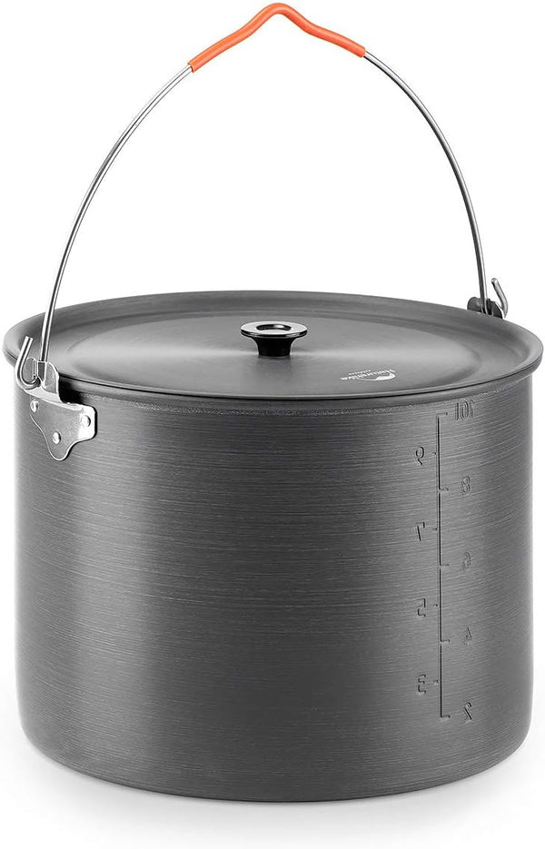 Naturehike 10.5 Quart Aluminum Hanging Pot, Portable Camping Pot with Lid for 6-8 Person Outdoor Cooking