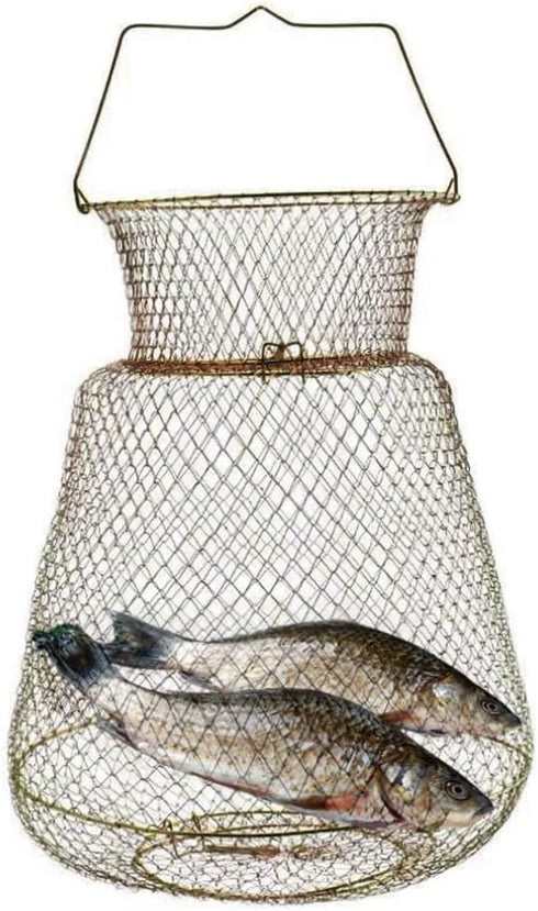 KUYYFDS 25cm Wire Fish Crab Basket Portable Foldable Round Metal Fishing Lobster Cage with Handle