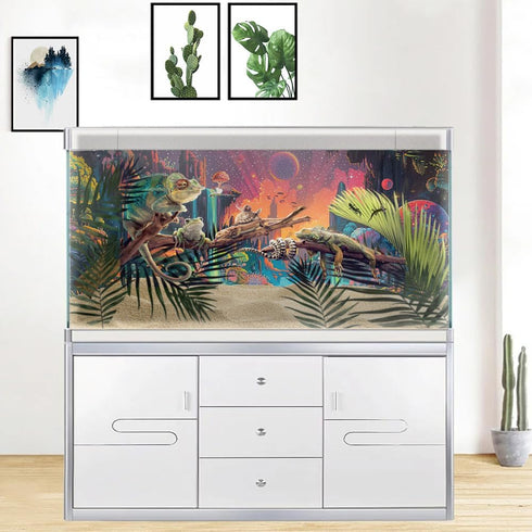 Colorful Galaxy Space Planet Aquarium Background: Waterfall Landscape Tapestry with Fantasy Mountain Wave Design