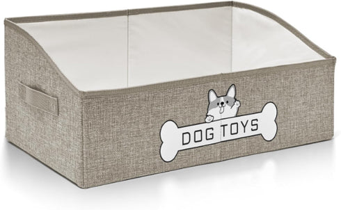Dog Toy Basket, Collapsible Toy Storage Box with Handle, Perfect for Storing Pet Toys and Accessories - Light Khaki