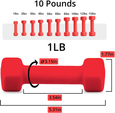 Portzon Weights Dumbbells 10 Colors Options Compatible with Set of 2 Neoprene Dumbbells Set,1-15 LB, Anti-Slip, Anti-roll, Hex Shape by Portzon