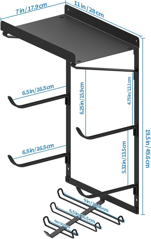 Yoga Mat Holder Wall Mount, 3 Sectional Yoga Mat Storage Rack with 7 Hooks for Foam Roller and Resistance Bands