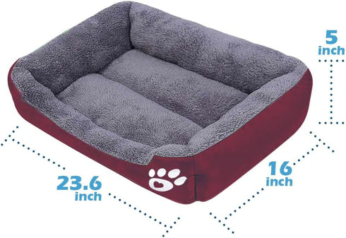 Barelove Pet Dog Bed, Washable Rectangular Pet Basket Bed, Durable Waterproof Fleece Lining for Most Pets (Small, Wine