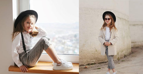 Girls Classic Felt Fedora Hat, Wide Brim Belt-Buckle Panama Hat for Kids 7-15 Years